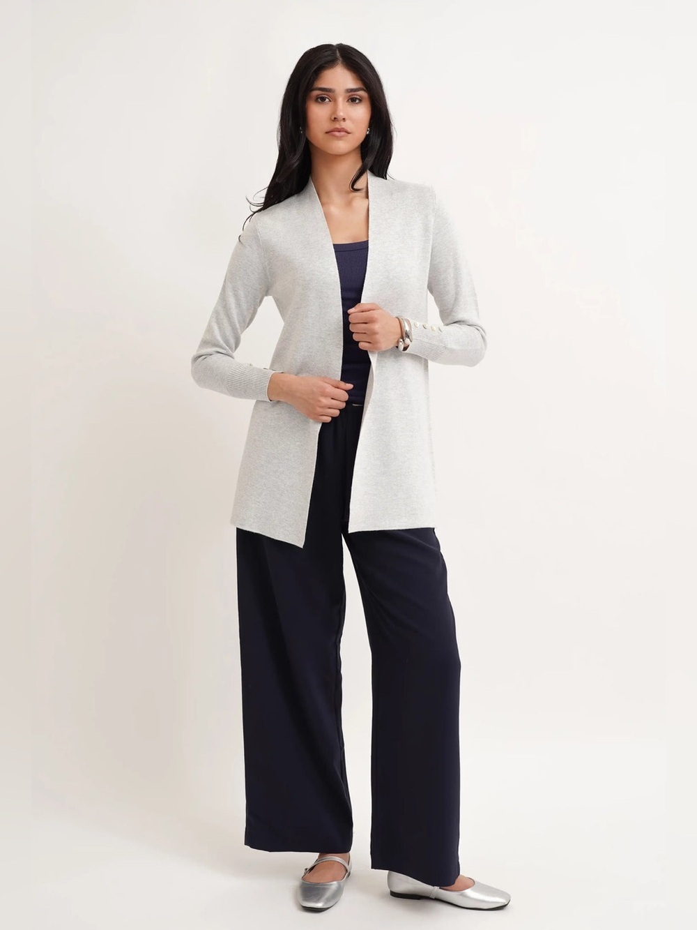 Cyrus The Clean Line Open Cardigan Silver Grey XSmall